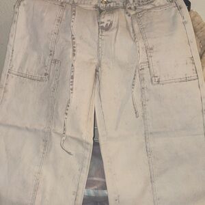 American Bazi Patchwork Wide-Leg Pants Grey Wash Size Large NWT